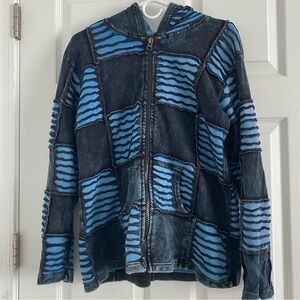 Rising International Hoodie Jacket Size Medium Boho Patchwork Hippie Pink  Y2K